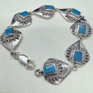 Vintage Silver Bracelet with Blue Accents